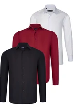 TRIPLE SET G726 DEWBERRY SHIRT-BLACK-WHITE-BURGUNDY