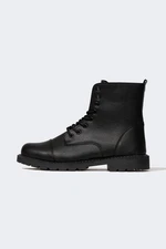 DEFACTO Men&#39;s Lace-Up and Zippered High-Sole Faux Leather Boots