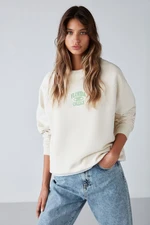 GRIMELANGE Adrielle Relaxed Fit Embroidery Printed Knitted Crew Neck Ecru Sweatshir