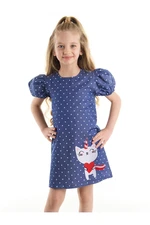 Denokids Kedicorn Girl's Woven Polka Dot Navy Blue Summer Dress