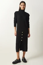 Happiness İstanbul Women's Black Button Detailed Ribbed Knitwear Dress