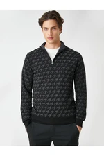 Koton Knitwear Zippered Sweater High Neck Houndstooth Detailed