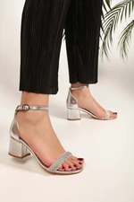 Shoeberry Women's Aris Silver Metallic Single Band Heels.