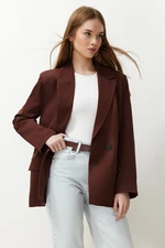 Trendyol Brown Oversize Straight Cut Basic Double Breasted Woven Blazer Jacket