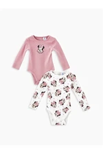 LC Waikiki Crew Neck Minnie Mouse Printed Baby Girl Snap Bodysuit 2-Pack