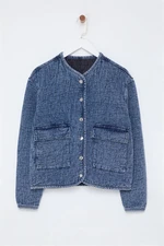 Trendyol Blue Textured Pocket Detailed Oversize Denim Jacket