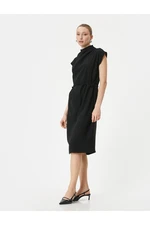 Koton Midi Dress Draped High Collar Short Sleeve Tie Waist