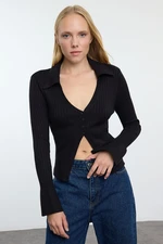 Trendyol Black Premium Yarn/Special Yarn Polo Neck Knitted Cardigan