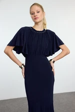 Trendyol Navy Blue Plain Regular Unlined Knitted Evening Dress & Graduation Dress