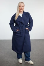 Trendyol Curve Navy Blue Maxi Length Belted Technical Fabric Trench Coat