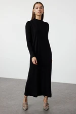 Trendyol Black Self-Patterned Half Turtleneck Knitwear Zigzag Textured Dress