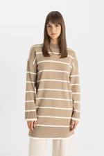 DEFACTO Women's Regular Fit Striped Half Turtleneck Knitwear Sweater Tunic