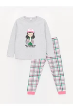 LC Waikiki Crew Neck Printed Long Sleeve Girl's Pajama Set