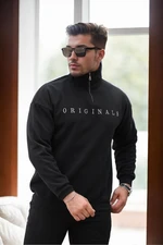 93671 Dewberry Embroidered Zippered Oversize Mens Sweatshirt-BLACK