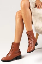 Mio Gusto Lori Women's Tan Sheepskin Sheepskin Lined Lace-up Short Heeled Boots.