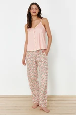 Trendyol Salmon 100% Cotton Floral Rope Strap Woven Pajama Set