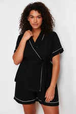 Trendyol Curve Black Tie and Piping Detailed Woven Pajamas Set