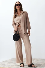 Trendyol Stone Woven Shirt-Pants Set