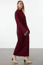 Trendyol Burgundy Stitch Detailed Long Knit Dress