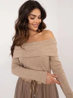 Brown sweater with bare shoulders