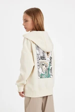 DEFACTO Girl Oversize Wide Pattern Back Printed Hooded Sweatshirt