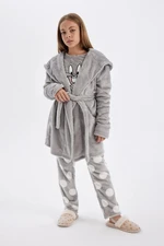 DEFACTO Girl Long Sleeve Hooded Belted Dressing Gown