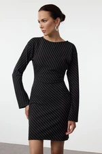 Trendyol Black Striped Bodycone Gather/Drape Mini Knit Dress