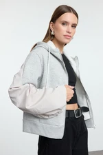 Trendyol Gray Melange Zippered and Parachute Detailed Hooded Regular Fit Knitted Sweatshirt