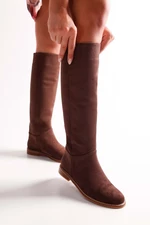 Shoeberry Women's Mori Brown Suede Riding Boots Brown Suede