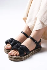 Mio Gusto Marcia Black Color Rope Sole Women's Sandal Shoes