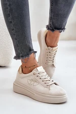 Women's platform sneakers with hearts beige Avirorae