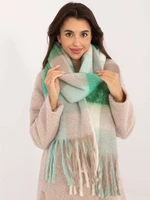 Dark green and beige checkered winter scarf