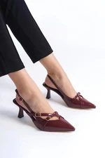 79971 Dewberry Pointed Toe Buckle Heeled Women Shoes-BURGUNDY