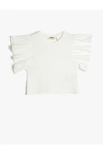 Koton Ruffles T-Shirts, Crew Neck Embroidered Detail, Short Sleeves.