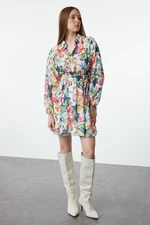 Trendyol Multi Color Floral Pattern Waist Open Mini Lined Chiffon Woven Dress