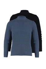 Trendyol Black-Indigo Fitted Cotton Slim Half Turtleneck Elastic Knit 2-Pack Knitwear Sweater