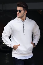 Madmext Basic White Men's Hooded Sweatshirt 4764