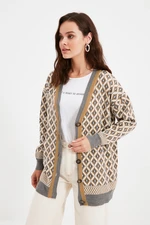 Trendyol Gray Jacquard Button Detailed Knitwear Cardigan