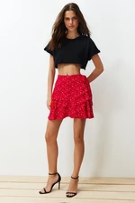 Trendyol Red Floral Patterned Viscose Mini Shorts Skirt