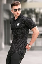 Madmext Black Patterned Polo Neck T-Shirt 5873