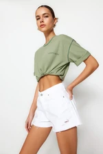 Trendyol White Ripped Detailed Denim Shorts