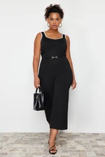 Trendyol Curve Black Accessory Detailed Wide Cut Knitted Trousers