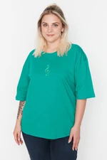 Trendyol Curve Green Wide Fit Embroidered Knitted T-Shirt