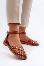 Zazoo dámské ploché kožené sandály, hnědé