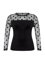 Trendyol Curve Black Polka Dot Mesh Detailed Knitted Blouse