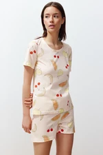 Trendyol Multi Color Cotton Fruit Pattern Knitted Pajamas Set