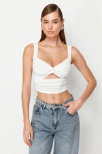 Trendyol White Crop Knitted Window/Cut Out Detailed Blouse