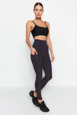 Trendyol Dark Anthracite Matte Full Length Knitted Sports Leggings with Extra Tummy Tuck