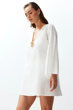 Trendyol White Mini Woven 100% Cotton Beach Dress with Premium Accessories