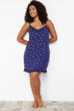 Trendyol Curve Navy Blue Heart Patterned Strappy Mini Woven Nightgown